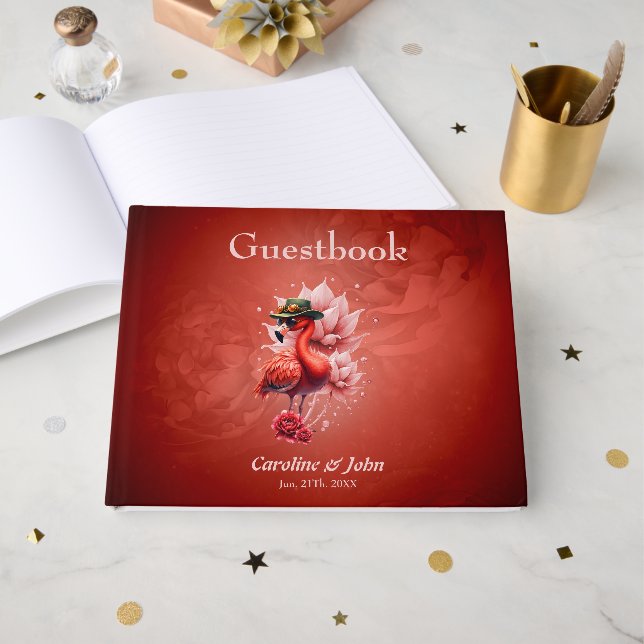 Livro De Visitas Steampunk Flamingo - Trabalho de arte Digital Fant (Frente aberta)