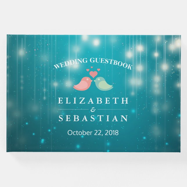 Livro De Visitas String Lights Turquoise Glitter Weding Guestbook (Frente)