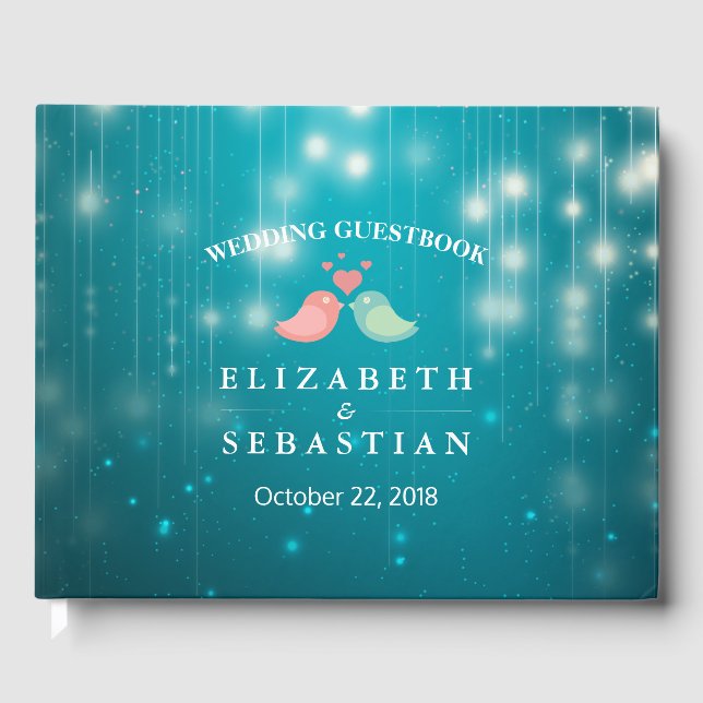 Livro De Visitas String Lights Turquoise Glitter Weding Guestbook (Frente)
