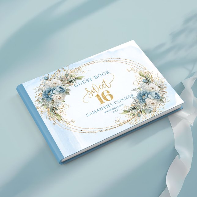 Livro De Visitas Stylish Dusty Blue Flowers Sweet Sixteen Birthday  (Stylish Dusty Blue Flowers Sweet Sixteen Birthday Guest Book

)