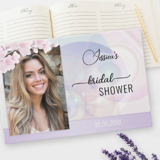 Livro De Visitas Sua Foto de Chá de panela Lilac Floral Artístico