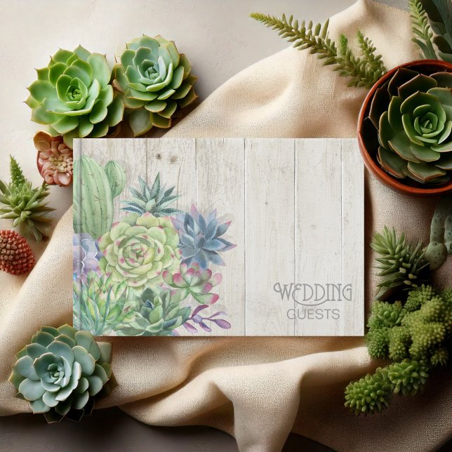 Livro De Visitas Succulents and Rustic Wood Wedding ID515 (Criador carregado)