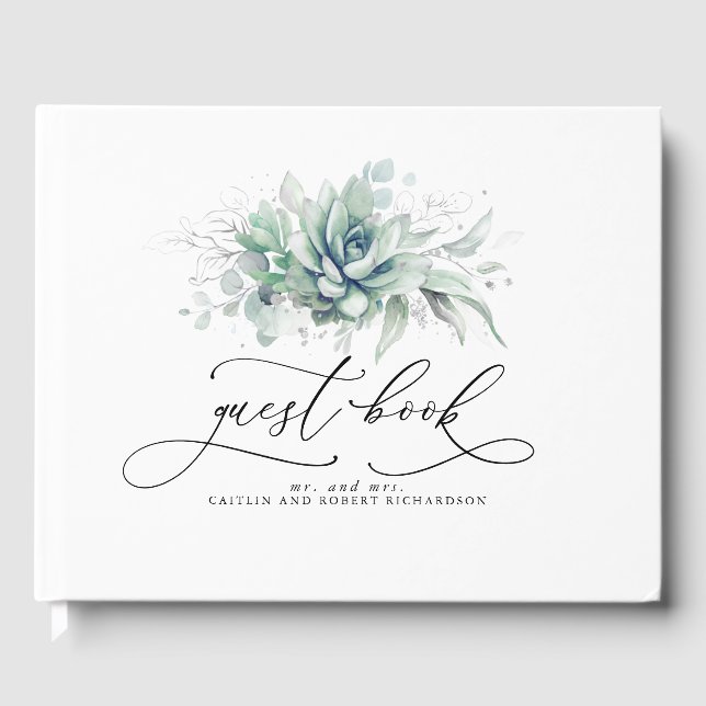 Livro De Visitas Succulents Greenery Wedding Guest Book (Frente)