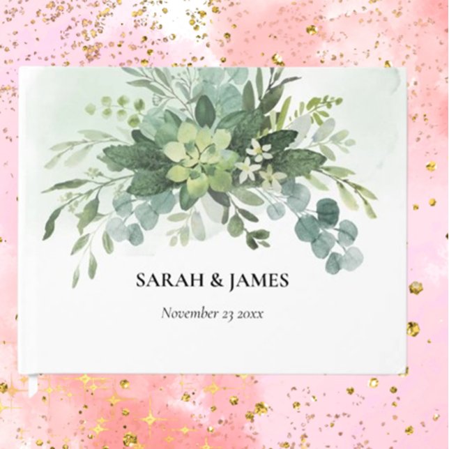 Livro De Visitas Suculentas Verdes Macias Florais Botânicas para Ca (Capture cherished memories with our Soft Green Succulent Wedding Guest Book. Elegantly designed )