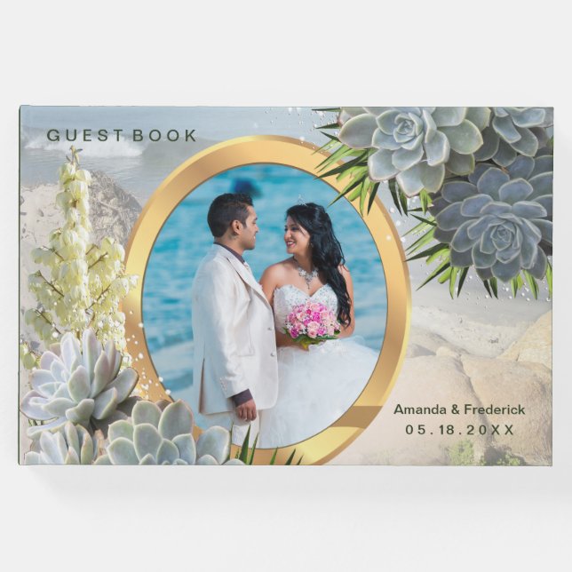 Livro De Visitas Suculentos matizes de Casamento Pale Blues (Frente)