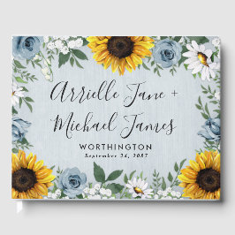 Livro De Visitas Sunflower Dusty Blue Country Rosa Rustic Casamento
