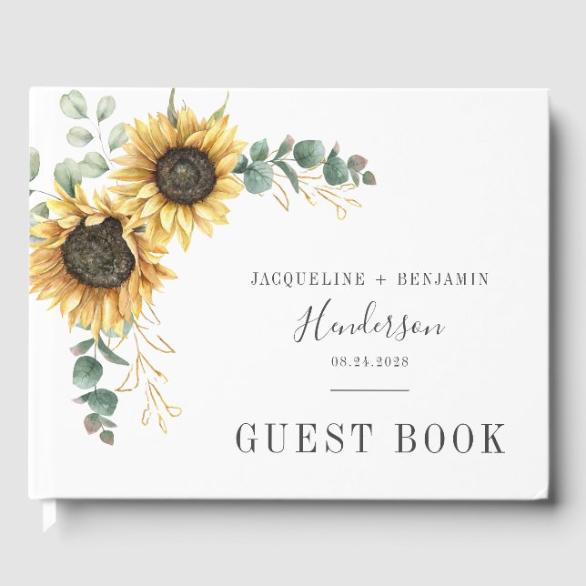 Livro De Visitas Sunflower Floral Eucalyptus Wedding (Frente)