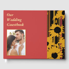 Livro De Visitas Sunflower Sunset Coral Gold Modern Wedding
