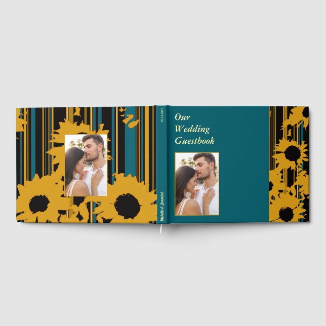 Livro De Visitas Sunflower Teal Blue Gold Modern Wedding (Completo)