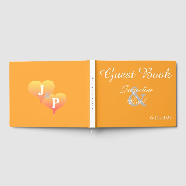 Livro De Visitas Sunset Hearts Orange White Wedking Book (Completo)