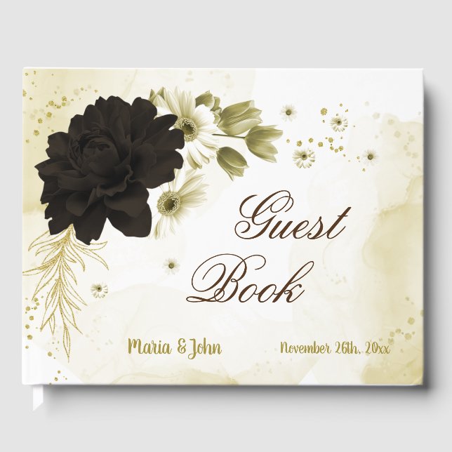 Livro De Visitas Surpreendentes flores marrom de ouro (Frente)