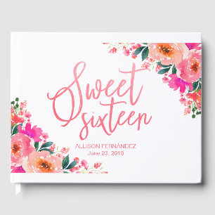 Livro De Visitas Sweet 16 Guest Book Hot Pink Floral