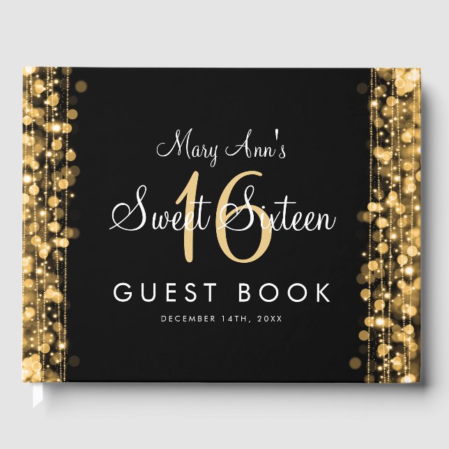 Livro De Visitas Sweet 16 Guestbook Party Sparkles Dourado (Frente)