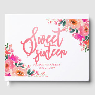 Livro de Visitas Sweet 16 Rosa Quente Floral