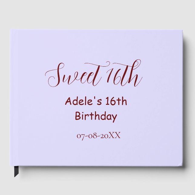 Livro De Visitas Sweet 16th birthday purple pastel mauve retro name (Frente)