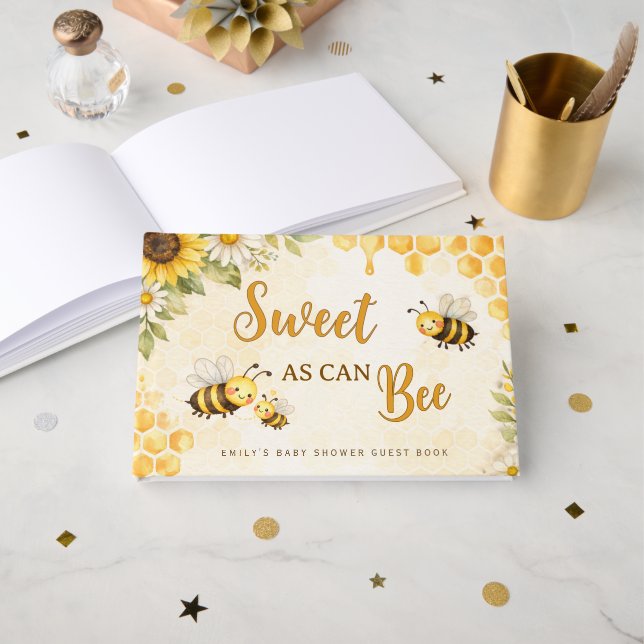 Livro De Visitas Sweet as Can Bee Baby Shower Guest Book (Frente aberta)