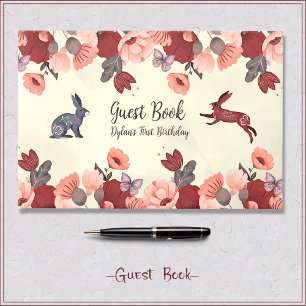 Livro De Visitas Sweet Boho Folk Art Rabbit Hygge Floral