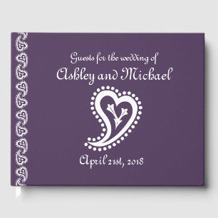 Livro De Visitas Sweet Paisley Hearts in Purple Guest Book