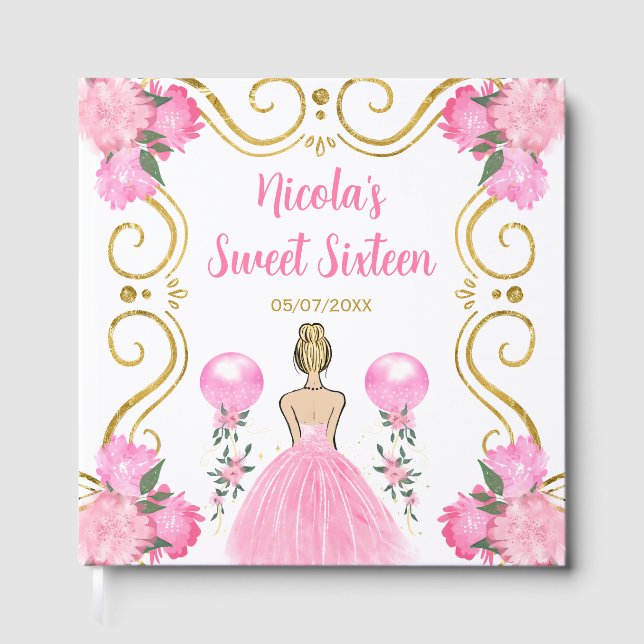 Livro De Visitas Sweet Sixteen Blonde Princess in Pink (Frente)