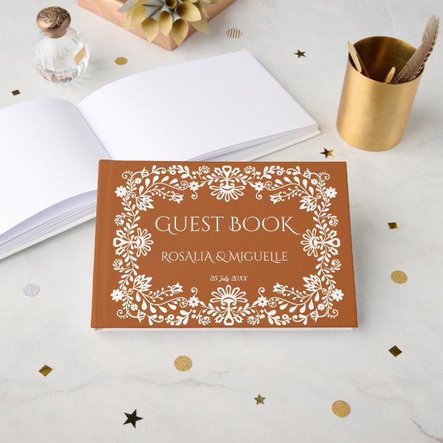 Livro De Visitas Talavera terracotta vintage Mexican wedding (Frente aberta)