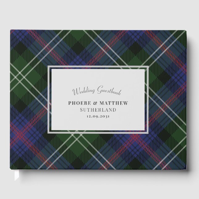 Livro De Visitas Tartan Clan Sutherland Xadrez Purple Green Check (Frente)