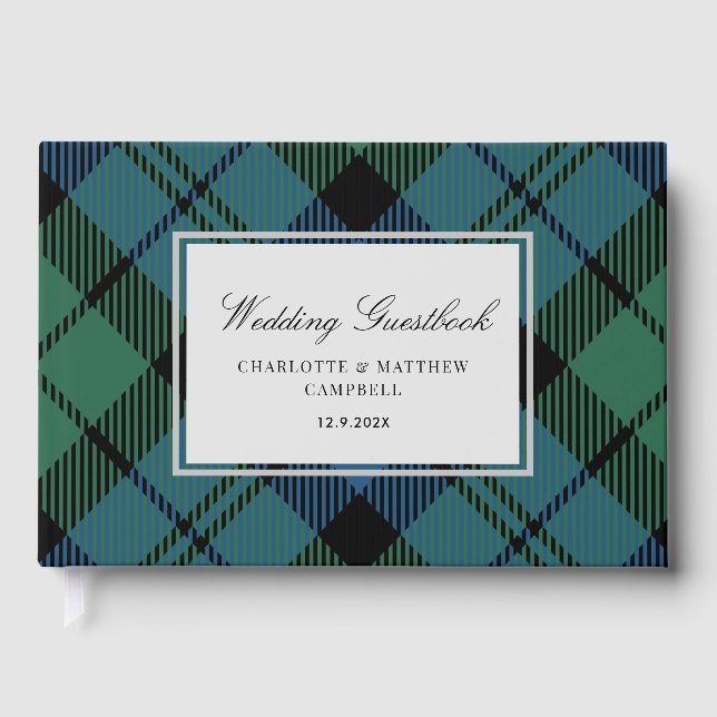 Livro De Visitas Tartan de Casamento Personalizado da Xadrez rustic (Frente)