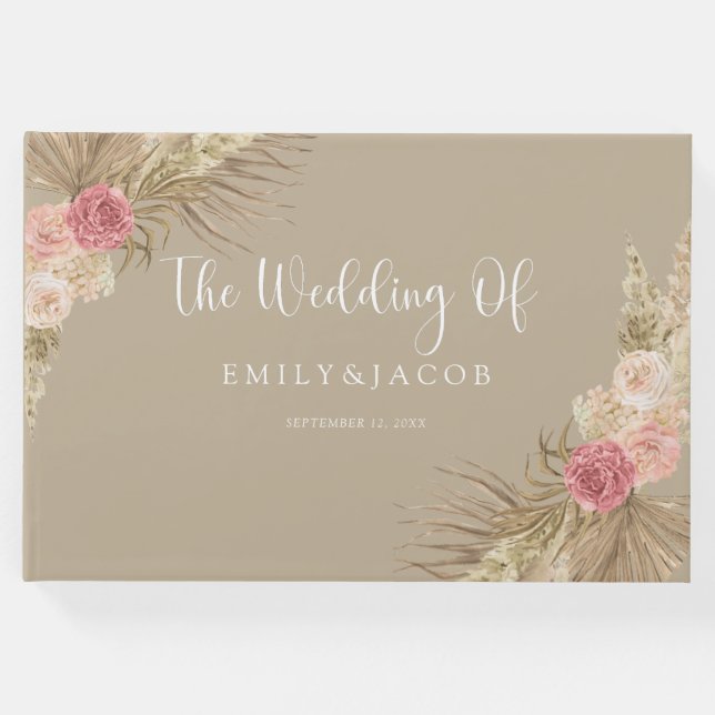Livro De Visitas Taupe Boho Floral Wedding (Frente)