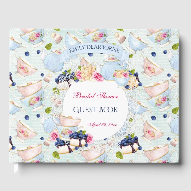 Livro De Visitas Tea Party Lace Doily Rosa Tea Cups (Frente)