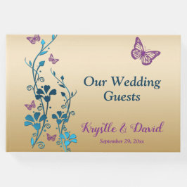 Livro De Visitas Teal, Dourado, Floral Roxo, Borboletas Guestbook 2