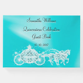 Livro De Visitas Teal Princess Coach & Horses Quinceañera