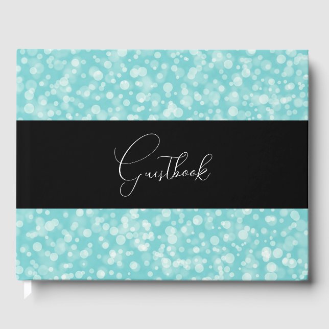 Livro De Visitas Teal Retro Speckled Bokeh Wedding (Frente)