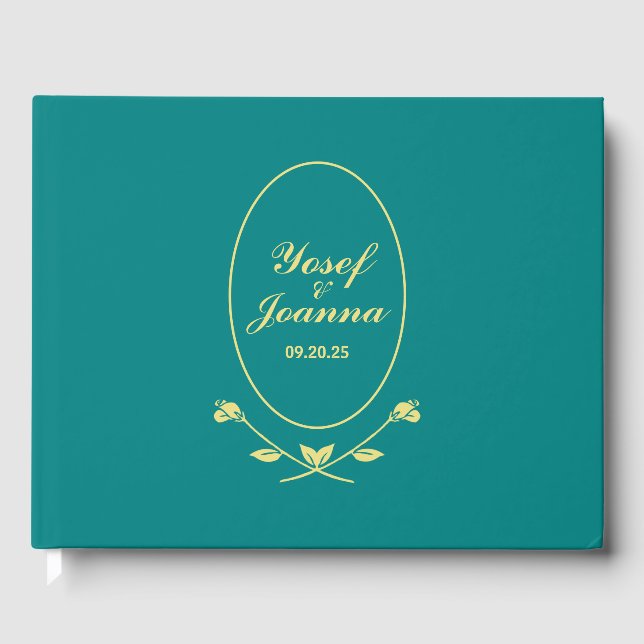 Livro De Visitas Teal Rosa Wedding (Frente)