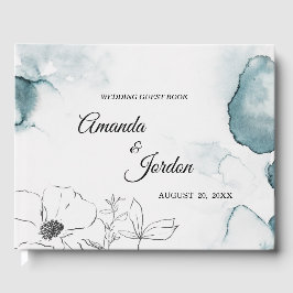Livro De Visitas Teal Watercolor Sketch Weding Guest Book