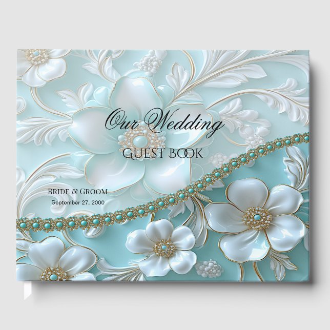 Livro De Visitas Teal White Floral Guest Book (Frente)