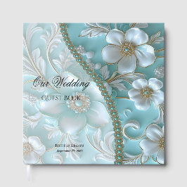 Livro De Visitas Teal White Floral Guest Book