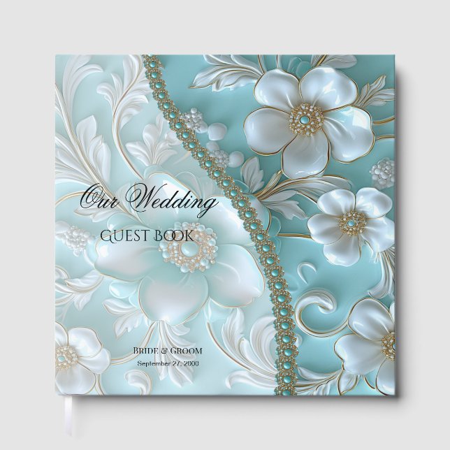 Livro De Visitas Teal White Floral Guest Book (Frente)