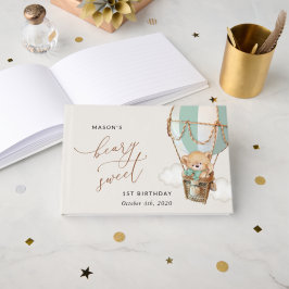 Livro De Visitas Teddy Bear, Balão de Ar Quente Verde, Primeiro Ani