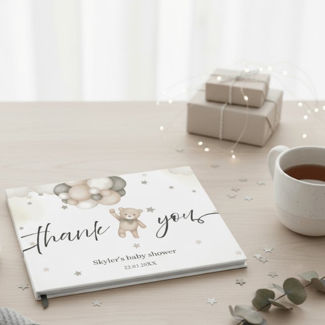 Livro De Visitas Teddy Bear Balloon Foil Baby Shower Guest Book (Criador carregado)