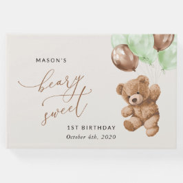 Livro De Visitas Teddy Bear, Balões Verdes, Primeiro Aniversário