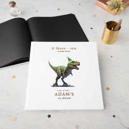 Livro De Visitas Tema de Aniversário de Dinossauro Três Rex Dino Me