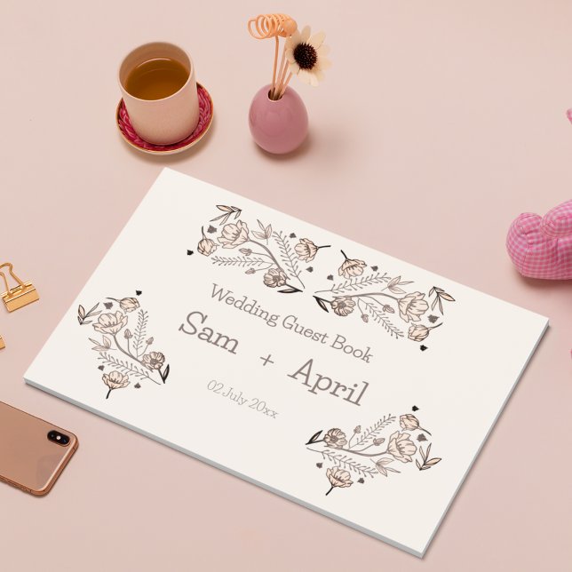 Livro De Visitas Tema de Casamento Floral Brown (simple and ethnic theme Guest book)