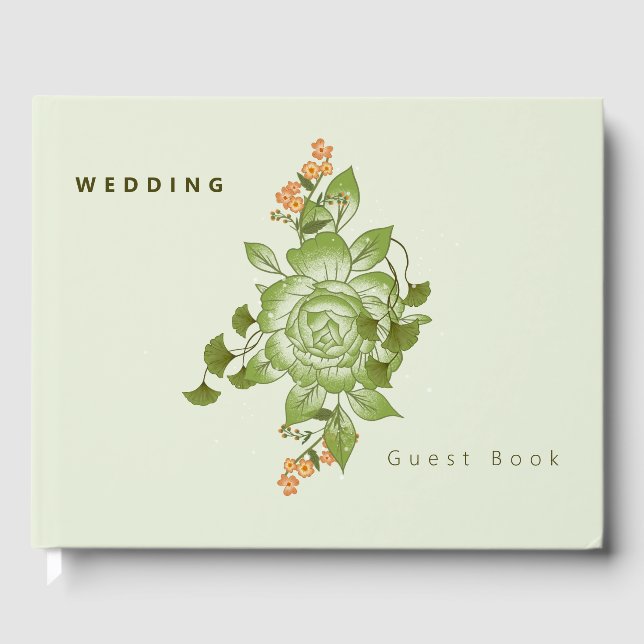 Livro De Visitas Tema de Casamento Floral Rosa Verde (Frente)