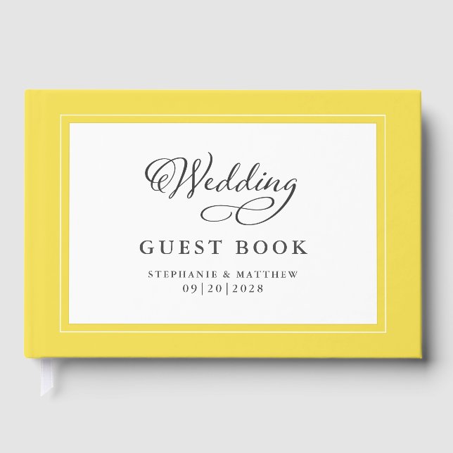 Livro De Visitas Tendência de Guestbook Amarelo de Script Elegante (Frente)