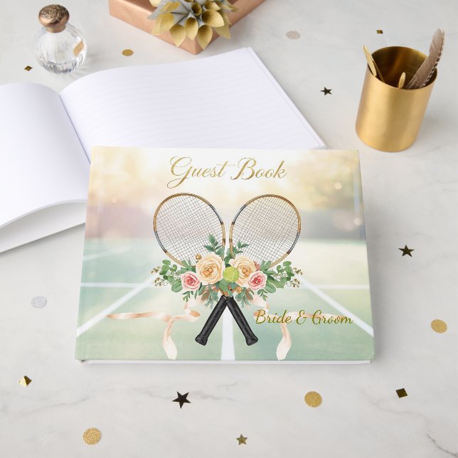 Livro De Visitas Tennis Wedding Guest Book – Floral Racket  (Frente aberta)
