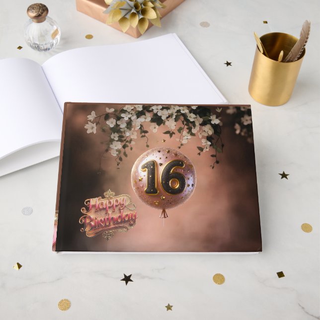 Livro De Visitas Terracotta Bloom 16 Aniversário Quente Elegante (Frente aberta)