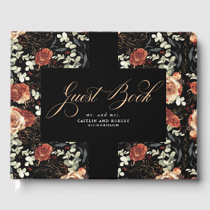 Livro De Visitas Terracotta Boho Negra Floral