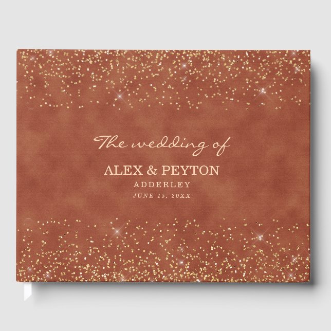 Livro De Visitas Terracotta Dourada Casamento de Noite de Bride (Frente)