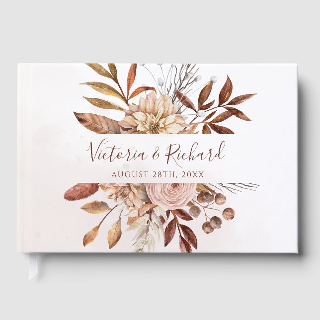 Livro De Visitas Terracotta Ferrugem Flores Boho Folhagem Outono Ca (Frente)