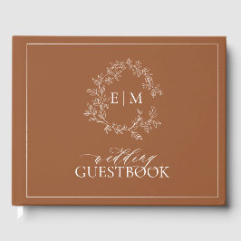 Livro De Visitas Terracotta Leafy Crest Monograma Casamento