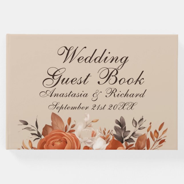 Livro De Visitas Terracotta leve e Casamento Laranja Queimado (Frente)